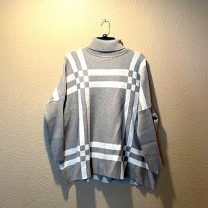 NWT JOSEPH A. Deco Plaid Oversized Turtleneck Pullover SZ MED